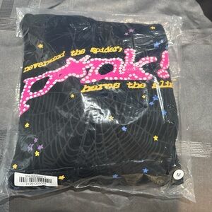 Black spider hoodie with Pink and Yellow Design